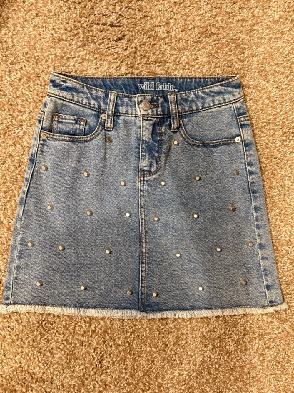 wild fable Light Blue Studded Denim Mini Skirt